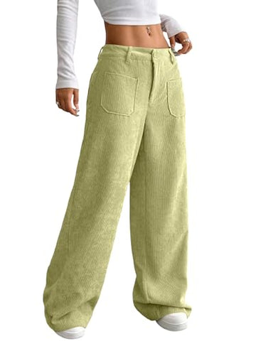 SAKHWALA Women Corduroy Wide Leg Trousers | Stylish High Waist Pants with Front Patch Pockets | Winter Wear Casual Bottoms for Girls & Ladies