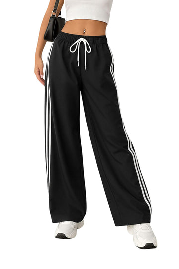 SAKHWALA Women Track Pant | Women's Wide Leg Track Pants High Waist Drawstring Sweatpants with Side Stripes, Casual Loose Fit Lounge Joggers, Dark Grey