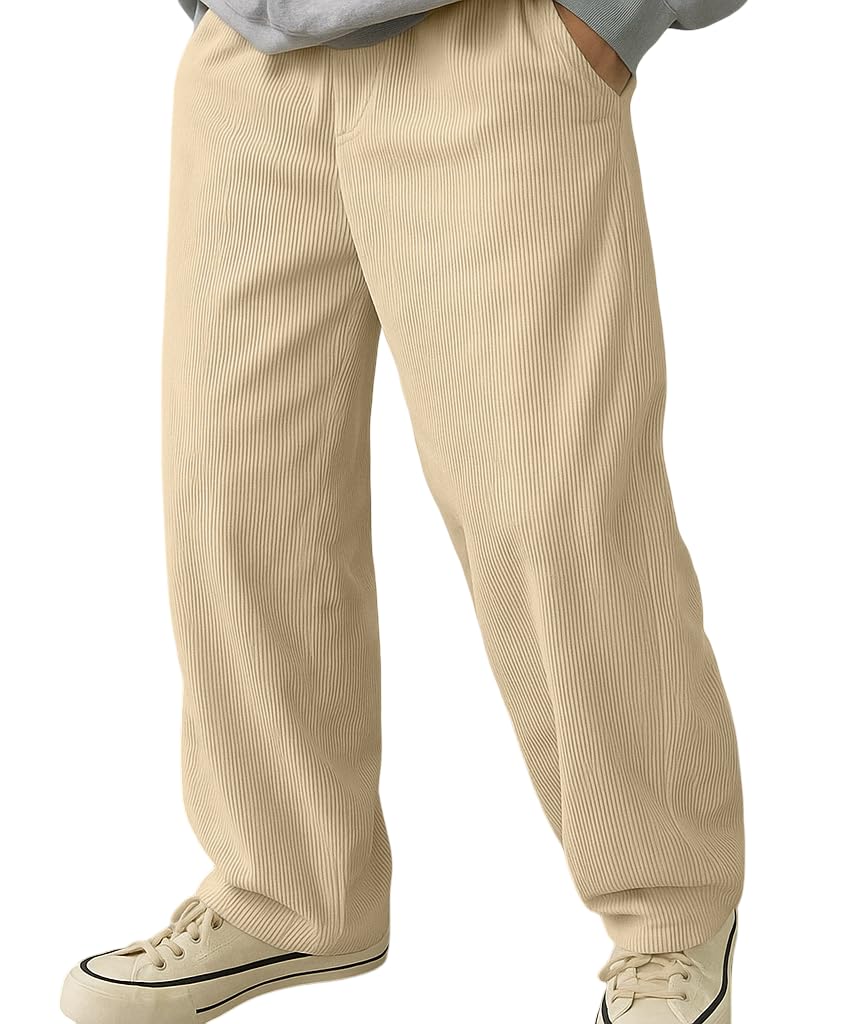 SAKHWALA Men's Relaxed Fit Velvet Corduroy Trousers | Straight Fit Pants for Men | Adjustable Drawstring | Stylish Comfortable Pant for Causal & Formal Wear